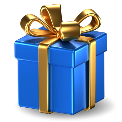 Blue gift box with a gold bow