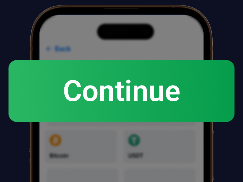 1Win Nigeria crypto deposit page with Continue button highlighted to generate wallet address.