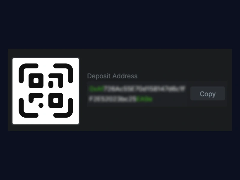 1Win Nigeria deposit instruction showing unique wallet address copied for cryptocurrency transfer from personal crypto wallet.