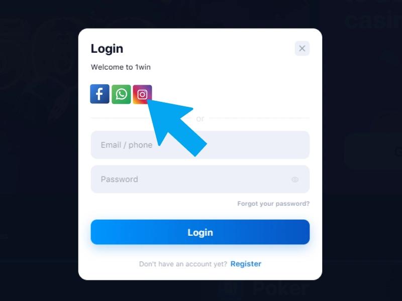 1Win Nigeria mobile login screen showing social media icons such as Google and Telegram for quick sign-in access.