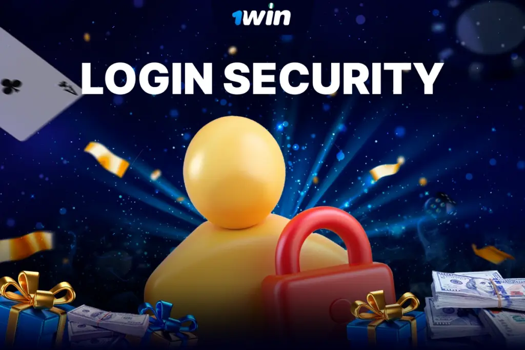 3D user account icon with red padlock on blue background with sparkles and confetti representing 1Win Nigeria login security.