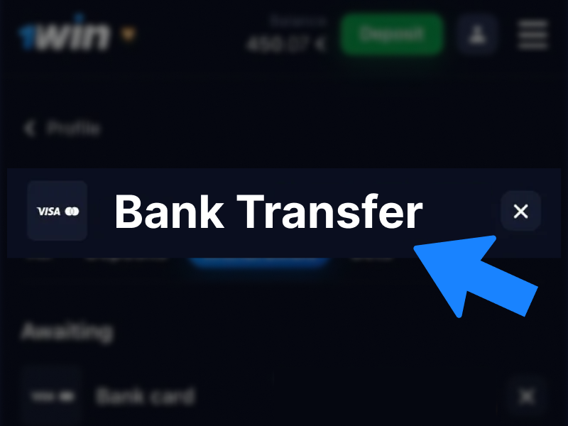 1Win Nigeria withdrawal page bank transfer highlighted