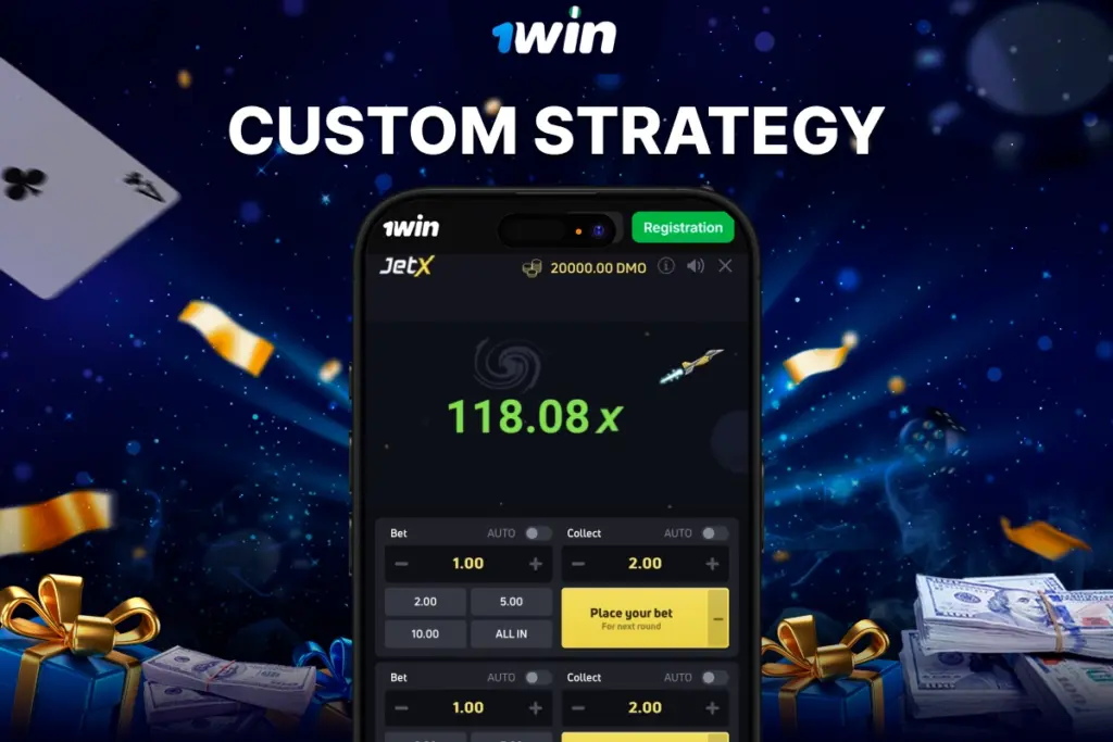 Custom betting strategy interface on 1win with high multiplier result