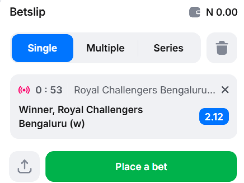 Select the event and odds to place your bet